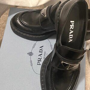PRADA Monolith Loafers Women’s Black Brushed Leather